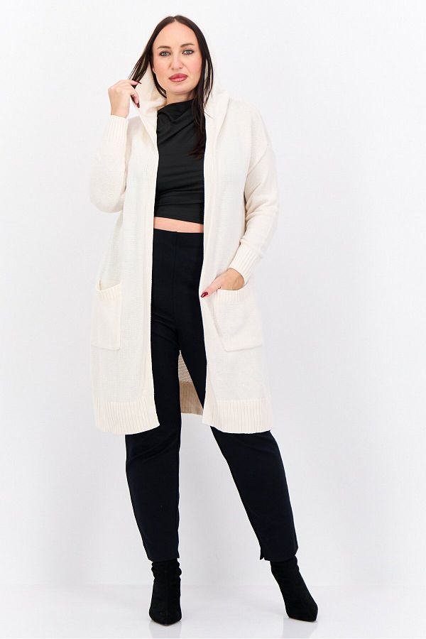 Style & Co-Women Plus Size Hooded Long Sleeves Knitted Cardigans, Cream 1