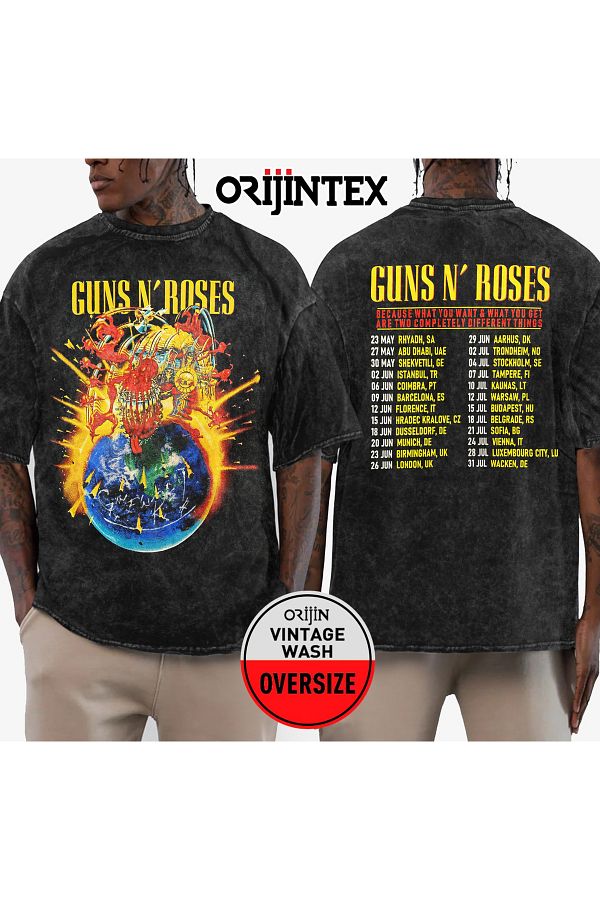 orijintex-Guns N Roses 2025 Custom Front Back Printed Destroyed Oversized Vinset Tshirt 1