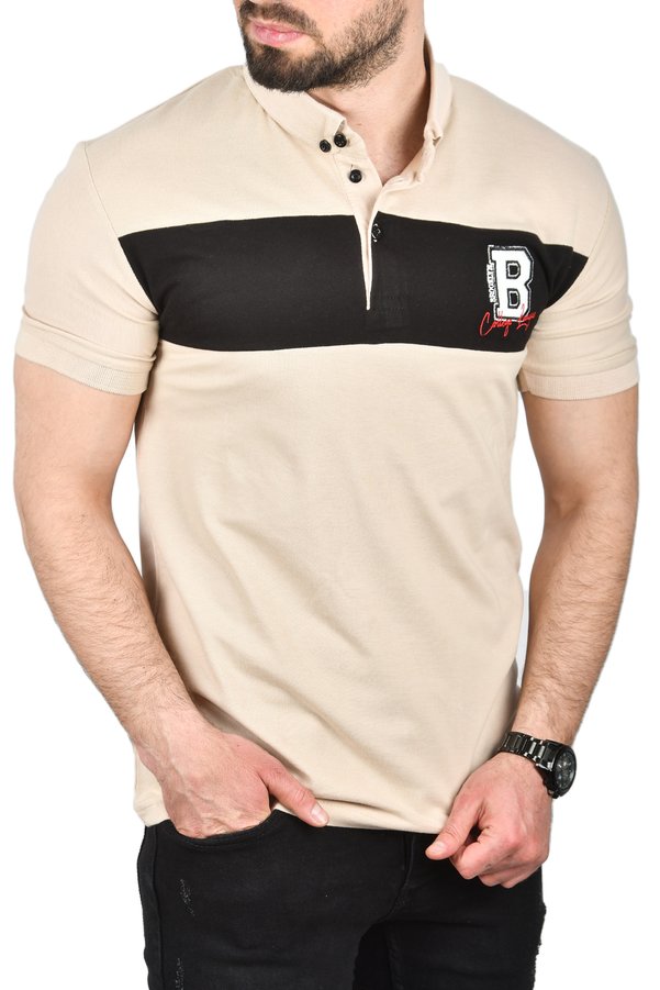DeepSea Men's Beige Slim Fit Breathable Cotton Fabric Slim Fit Non-Curling Collar Polo Neck T-Shirt 2503019