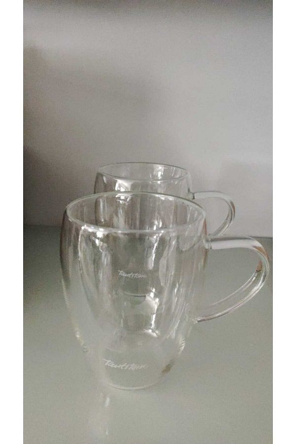 Tantitoni-Borosilicate Glass Set of 2 Double Wall Glass with Handle 350ml 1