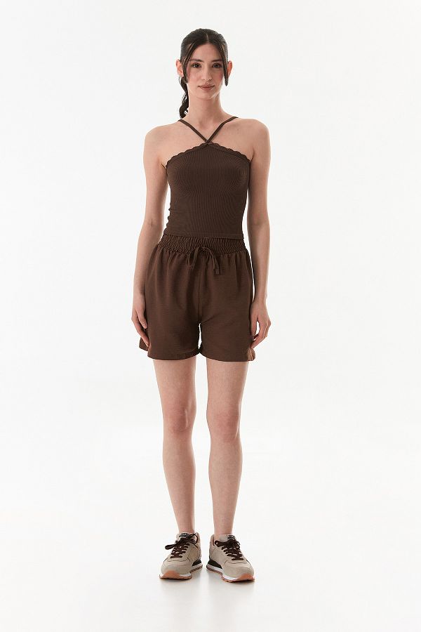Fulla Moda-Basic Ayrobin Fabric Waist Lace up Shorts 1