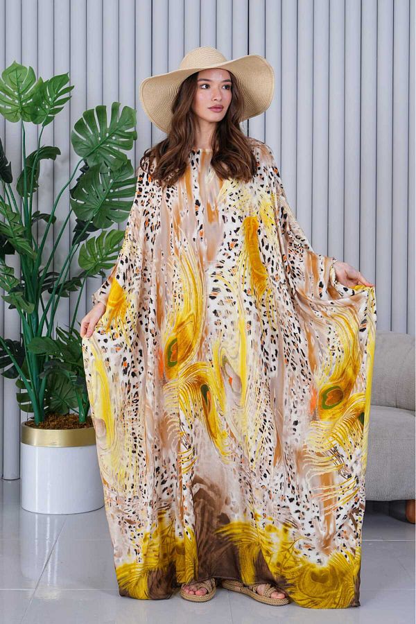 My Blog-Yellow Patterned Large Size Viscose Dress - 4010 1