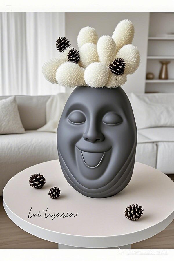 Lui Tasarım-Nordic Style Bohemian Cute Face Large Size Decorative Dark Mink Gray Color Ceramic XL Vase 23cm 1