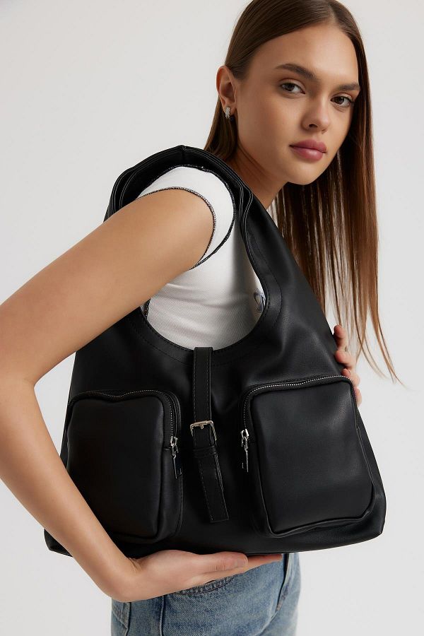Shule Bags-Estrada Black Shoulder Bag with Pockets 1