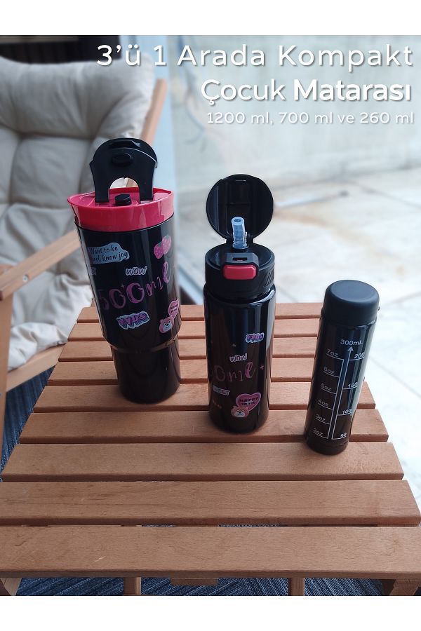 ARVALE-3 in 1 Nesting Flask Set with Sticker |   1200 Ml, 700 ml and 260 ml Children's Water Bottle 1