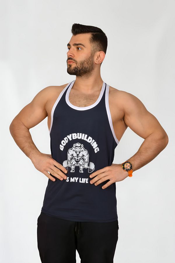hardbison-Navy Blue Gym and Sports Tank Top 1