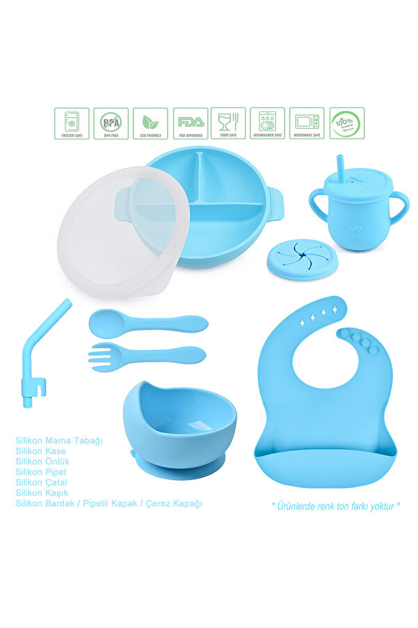 jojobebek Silikon Beslenme Seti Vakumlu Silikon Mama Tabağı ve Kasesi, Silikon Çatal ve Kaşık, Bardak