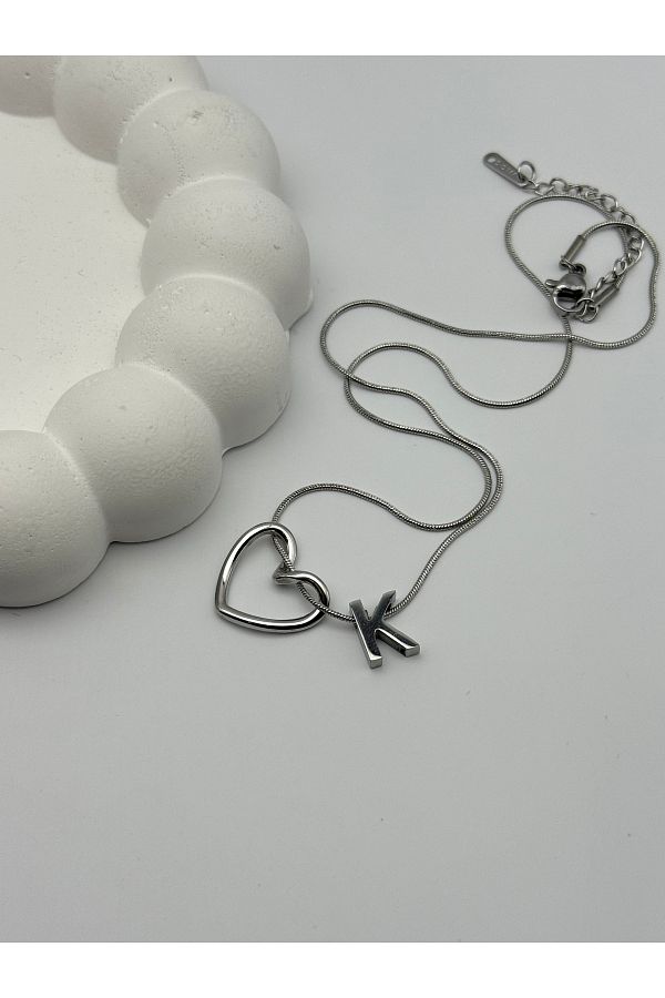 ilvesa shop-K Letter Knot Heart Steel Necklace 1
