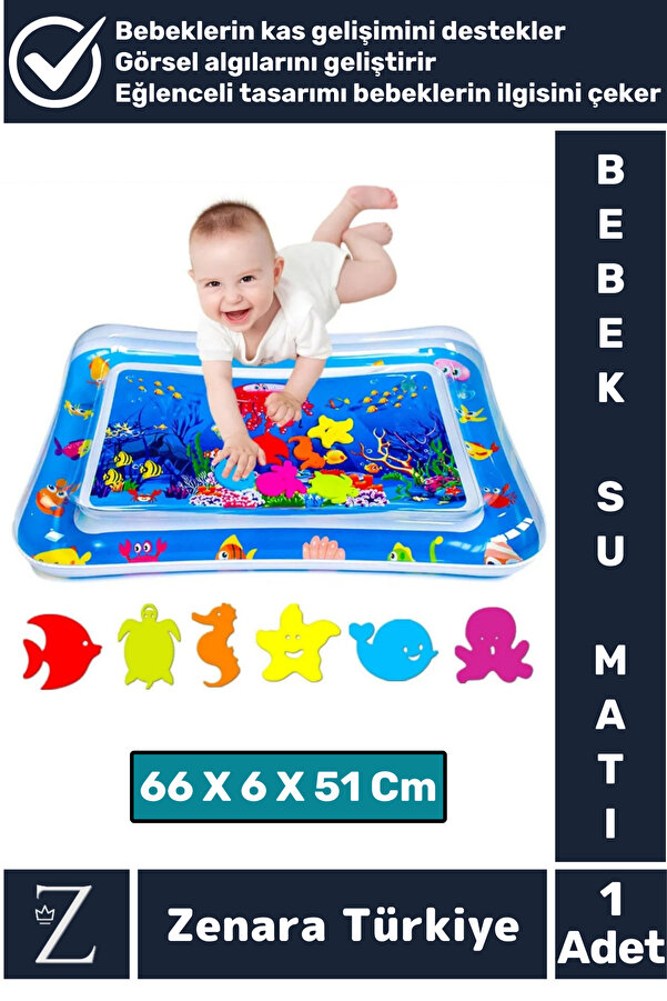 Zenara Premium BPA Free Bebek Aktivite Oyuncağı Emekleme Zamanı Yatak Minder Renkli Su Oyun Matı