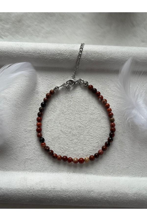 Pel Design-Minimal Red Jasper Bracelet with Steel Apparatus 1