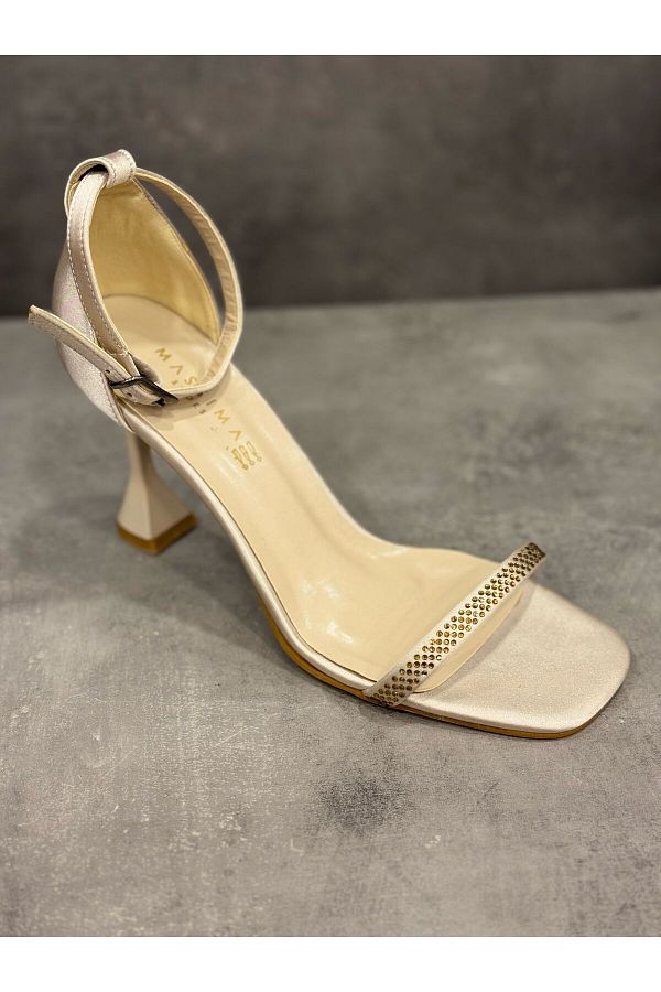 MASSİMA-Satin Stone Detailed Heel Shoes 1