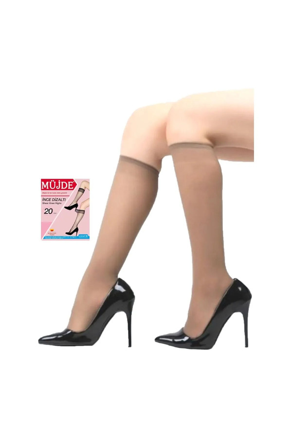 Müjde-5 Pack Knee Length Thin Trouser Socks 20 Denier Tulle Socks 86-Mink 1