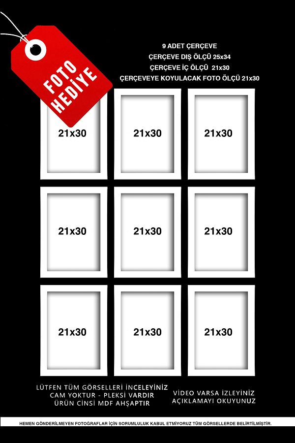 yeditepe hayat-9 Pcs (A4) 21X30 White Frame Mdf - Plexi Multifoto Frame - A4 Frame - 21X30 1