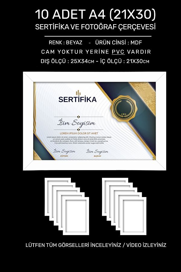 yeditepe hayat-10 Pieces A4 Frame White - 21X30 Frame - Certificate Frame - Diploma Frame - A4 Frame 1