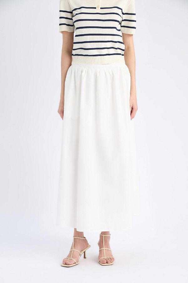 DeFacto-A-Line Regular Waist Half Lining Poplin Midi Skirt E8700Ax25Sp 1