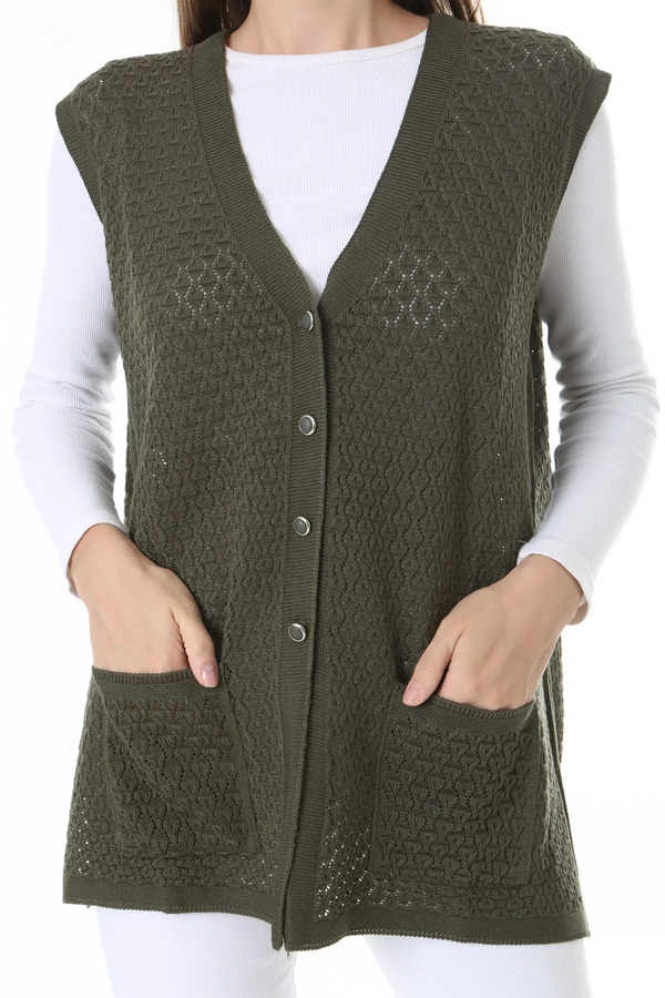 nacar çarşı-Women's Seasonal Knitwear Perforated Mercerized Vest - Mother's Vest - Stylish and Comfortable Fit 1