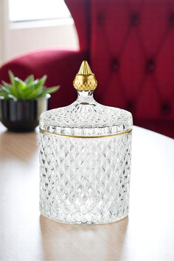 TrendDeco-Gold Glass Lid Sugar Bowl - Spice Bowl - Jar - Presentation Bowl 1