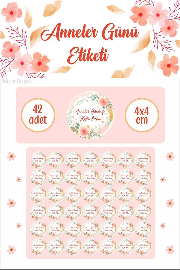Sticker Ekspres-ملصق مقاوم للماء لعيد الأم مزين بزهرة السلمون 1