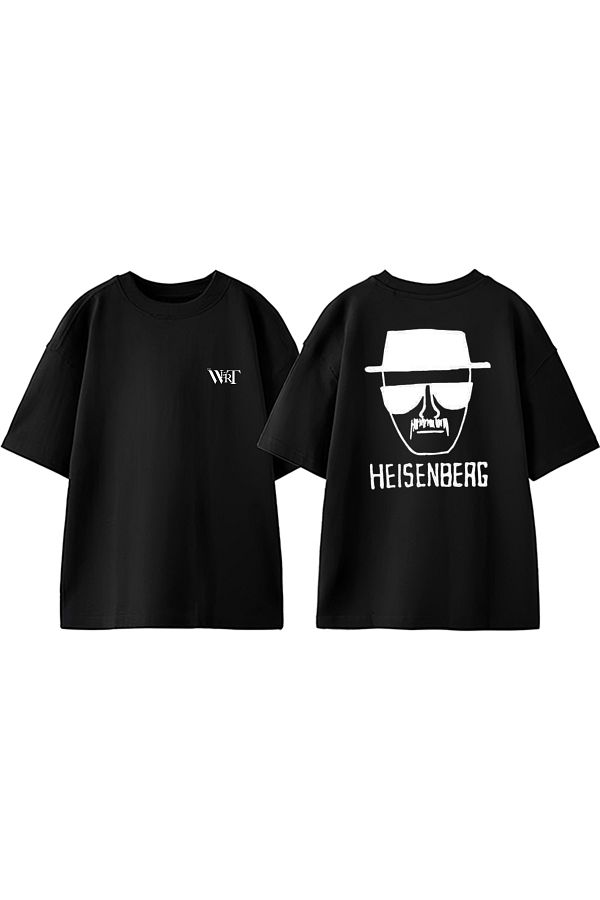 THEWERT-Tricou oversize negru din bumbac imprimat pe spate Heisenberg 1