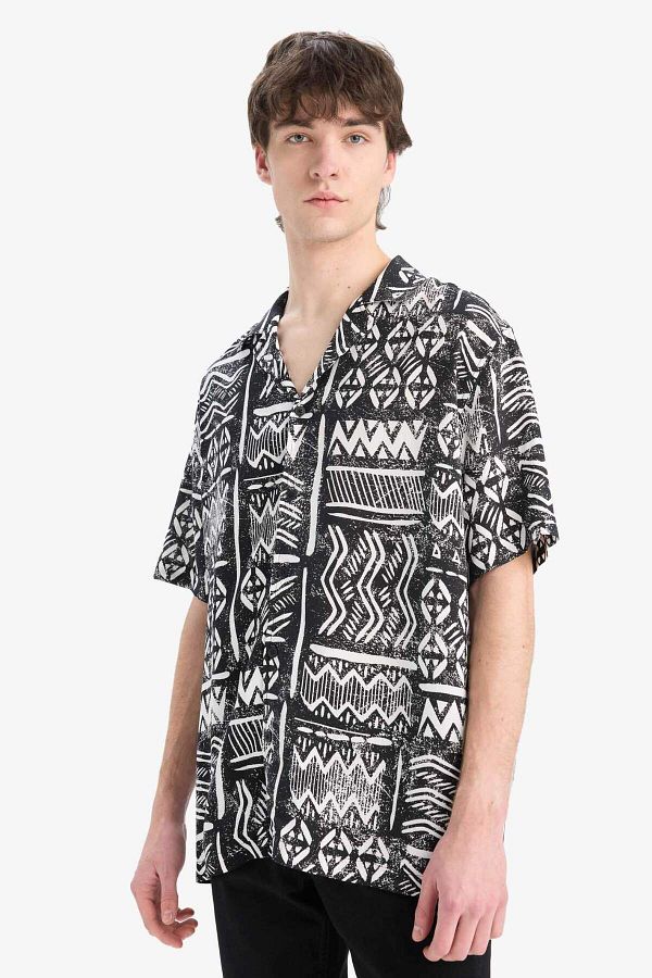 DeFacto-Regular Fit Apache Collar Patterned Summer Short Sleeve Shirt E2314Ax25Sm 1