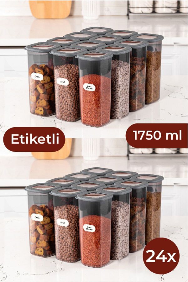 Vienev-Labeled Foly Square Food Storage Container Set of 24 1.75 Large Size Anthracite 1