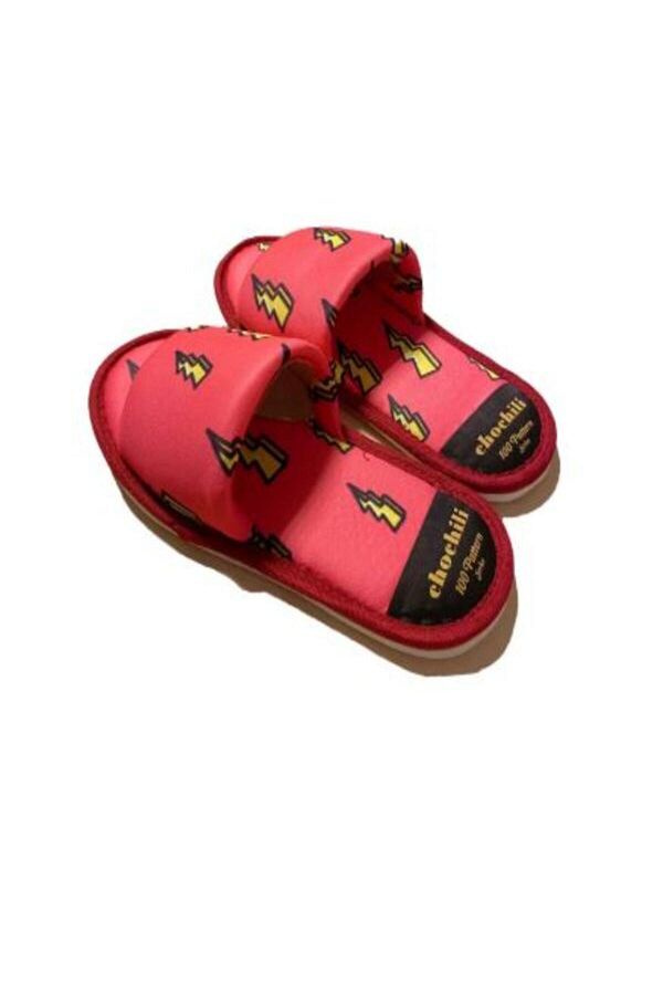 Chochili-Unisex Red Lightning Patterned Open Front Soft Sole House Slippers 1