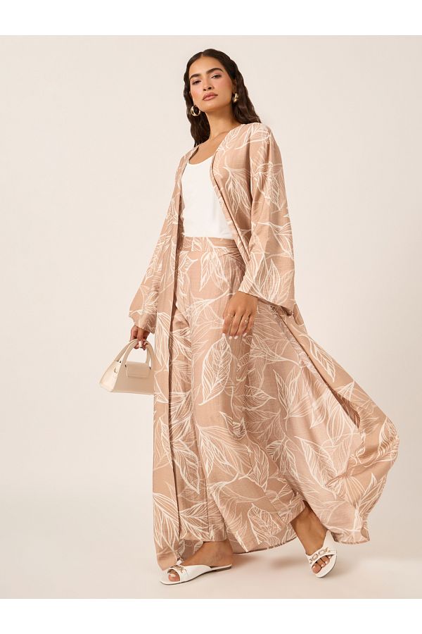 Styli-Floral Print Kimono and Wide Leg Trousers Co-Ords 1