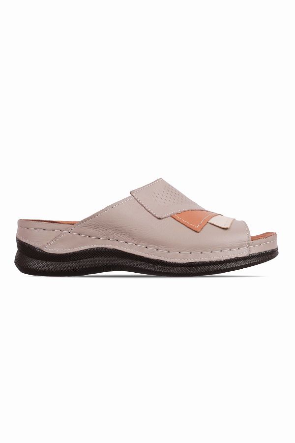 Lal Shoes & Bags-Tasra Women's Genuine Leather Colorful Piece Detailed High Sole Slippers-Vi̇zyon 1