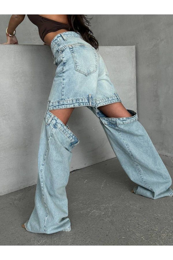 DENİKK-Trend Special Design Wide Leg Palazzo Jean Denim Ripped Detail Pants 1
