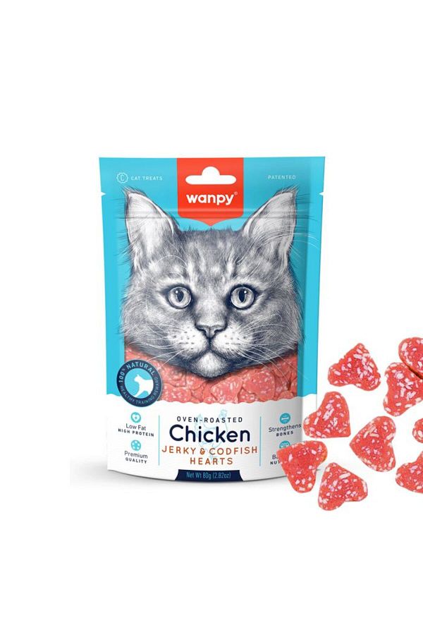 Wanpy-Wanpy Chicken Jerky Codfish Heart Cat 80G 1