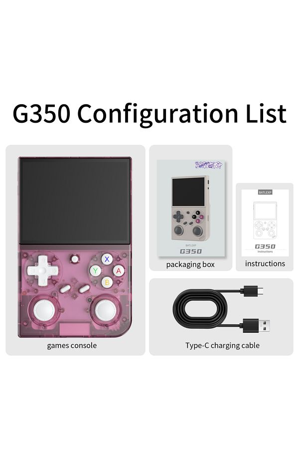 Choice-Transparent Pink BATLEXP G350 Retro Handheld Game Console Linux 64-bit System 3.5" IPS Screen RK3326 1