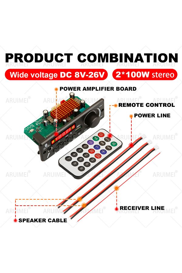 Choice-Small remote control Bluetooth 5.1 DIY 200W Amplifier MP3 Decoder Board 12V Microphone FM Radio TF U 1