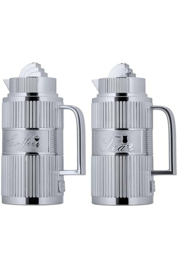 ALSAIF-Coffee And Tea Vaccum Flask Set In Chrome / Leak-proof And Keeps Drinks Hot 1.0/1.0 Liter 1