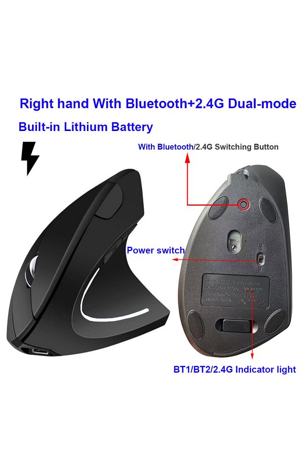 Choice-Right Rechargeable Left Right Hand Mouse Vertical Ergonomic Wireless with Bluetooth Double Mode Mous 1
