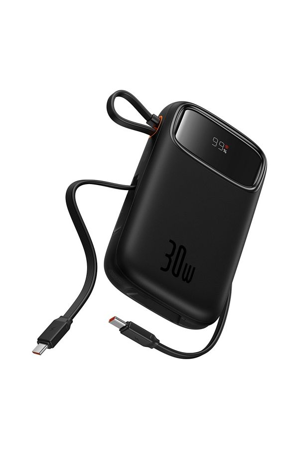 Baseus-Baseus QPow2 10000mAh 30W Power Bank with Built-in Dual Type-C Cables & Digital Display Black 1