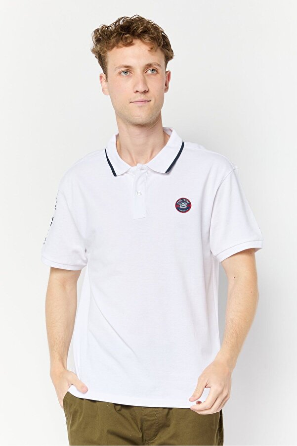 PAUL FRANK-Men Regular Fit Brand Logo Short Sleeves Polo Shirt, White 1