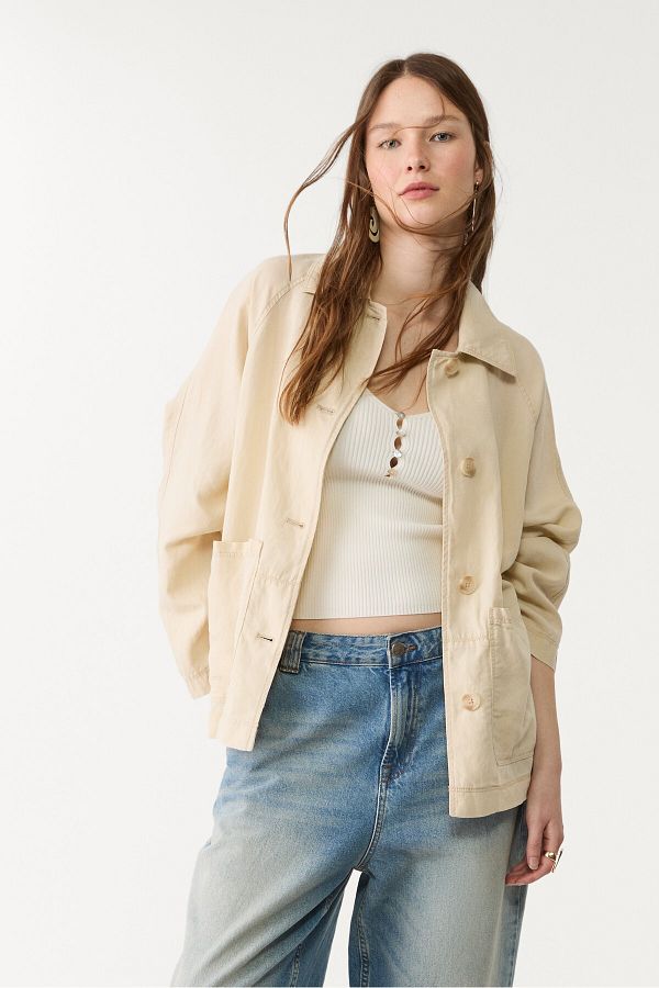 Stradivarius-Flowing linen blend jacket with pockets 1