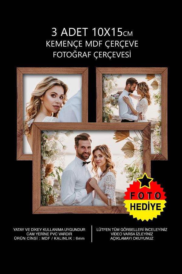 Bytwo-3 Pieces 10X15 Frame - Wooden Frame - Mdf Mini Frame - Multiple Photo Frame 1