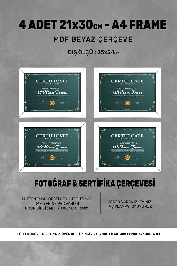 bymat-4 Pieces 21X30 Frame - A4 Frame - Certificate Frame - Photo Frame - Mdf Frame 1