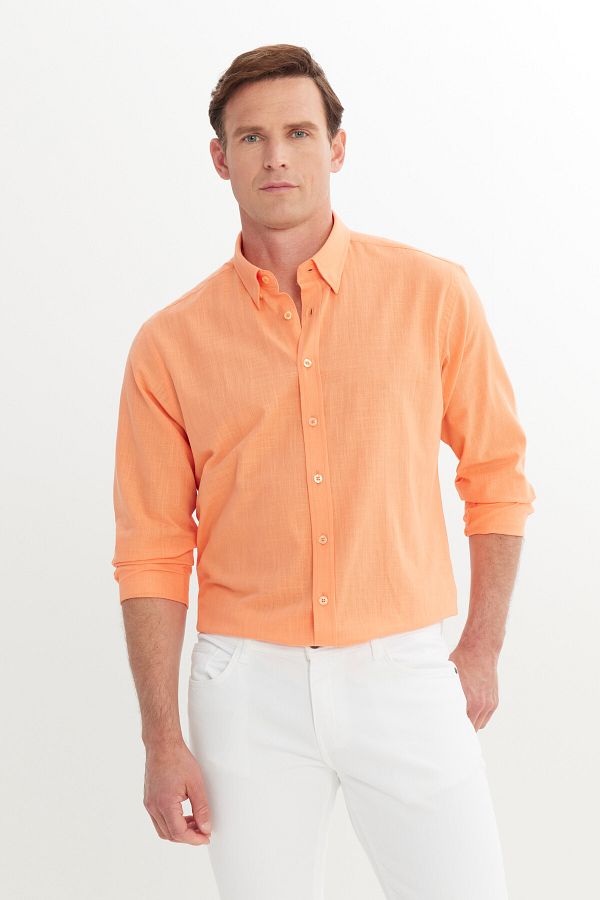 AC&Co / Altınyıldız Classics-Ανδρικό πορτοκαλί πουκάμισο Comfort Fit Relaxed Fit Κρυφό γιακά με κουμπιά 100% βαμβακερό πουκάμισο 1