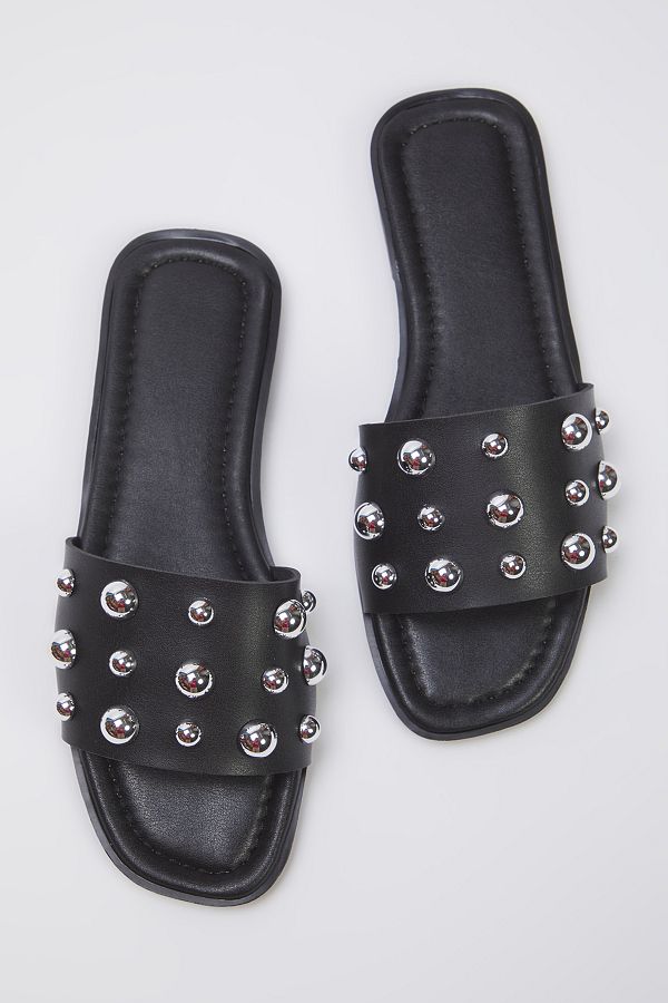 TRENDYOL SHOES-Stilvolle Damenhausschuhe mit Trok Stone in Schwarz und Silber TAKSS25TE00013 1