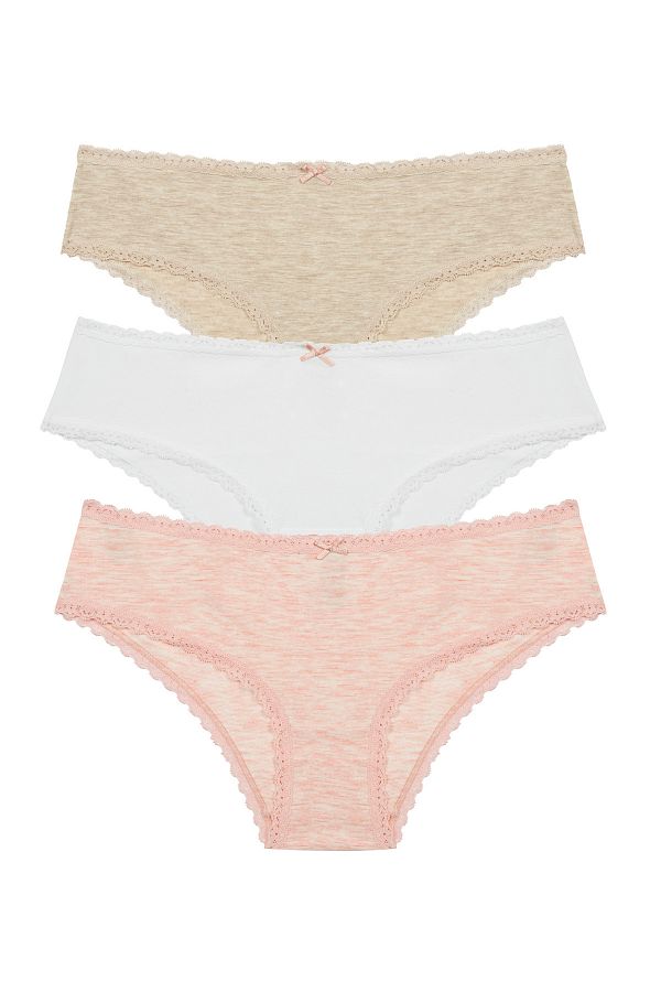 Penti-Daily Lace 3-teiliges Slip-Höschen aus Baumwolle in Beige 1