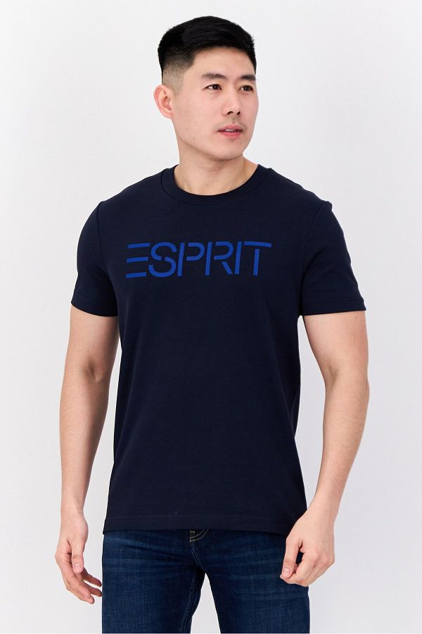 Esprit-Men Crew Neck Short Sleeve Brand Logo T-shirt, Navy 1