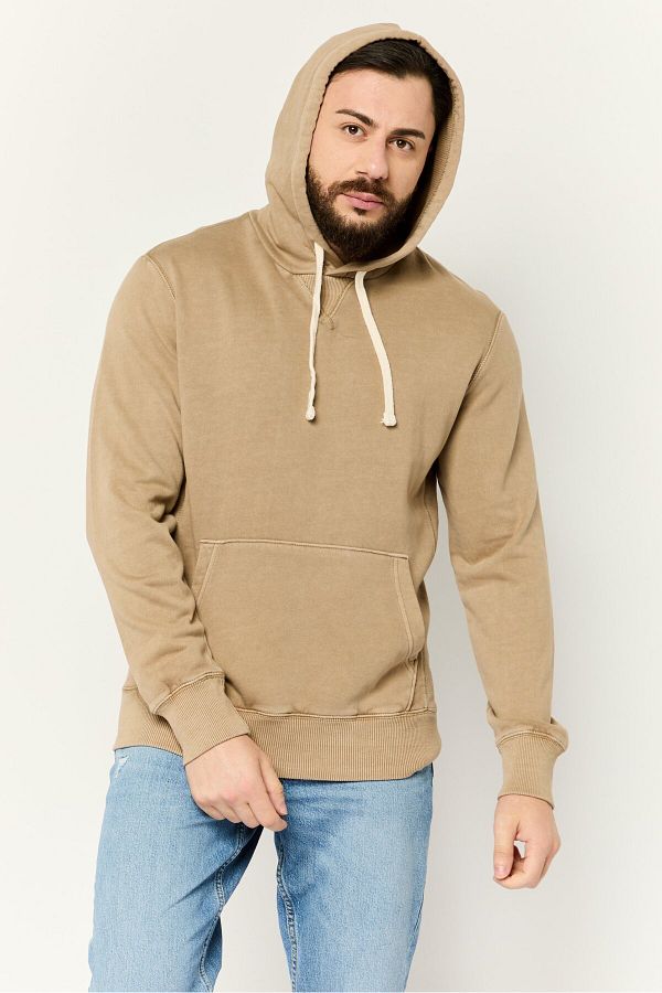 AMERICAN EAGLE-Men Plain Long Sleeves Hoodie, Taupe 1