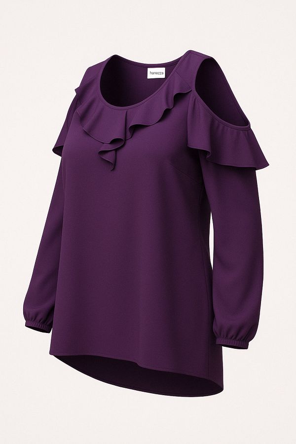 Hanezza-Plus Size Off-Shoulder and Ruffle Detailed Evening Blouse 1