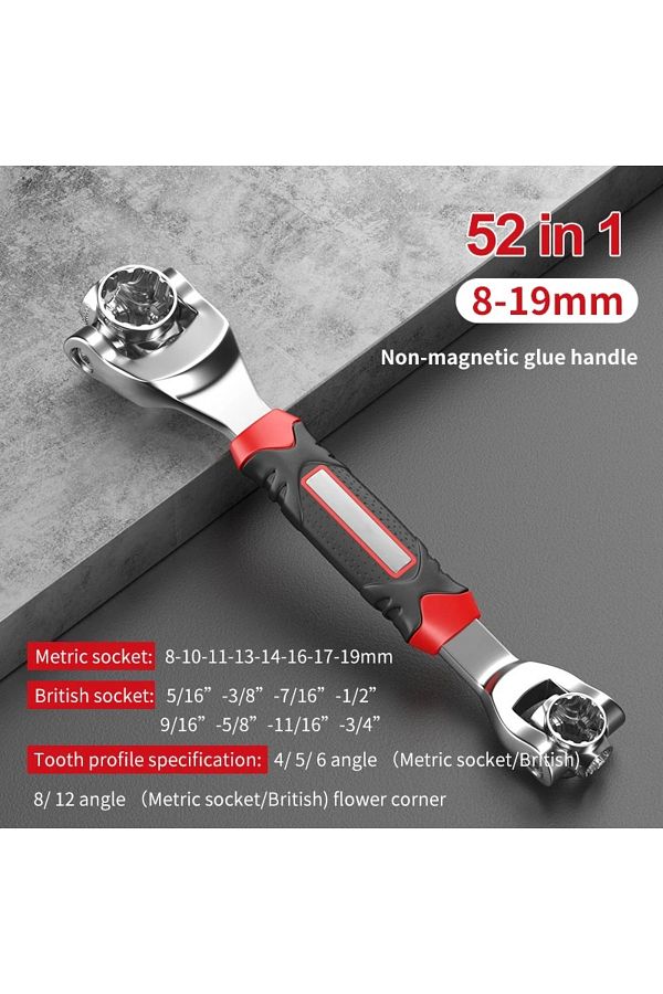 Choice-52N1 1pc 360 Rotation Double Head Wrench 52 In 1 Multi-tool Wrench 8-19mm Universal Socket Wrench H 1