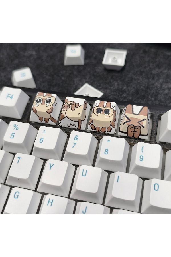 Choice-Siamese cat 4pc Siamese cat PBT Keycaps Cherry Profile R4 5-Sided Dye-Sublimation For Cherry Gateron 1