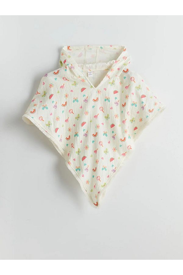 LC Waikiki-Ecru Hooded Printed Girl's Ponchos5Do97Z1 1