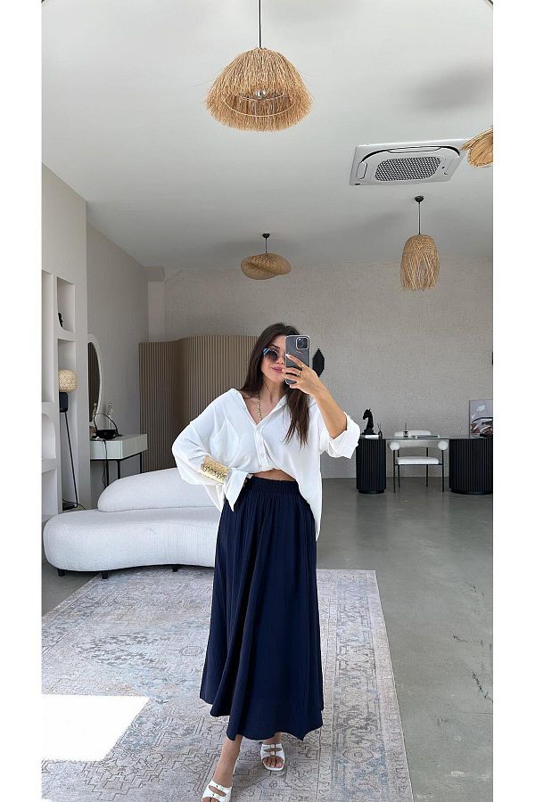 Buket Teke-Navy Blue Midi Strawberry Skirt 1