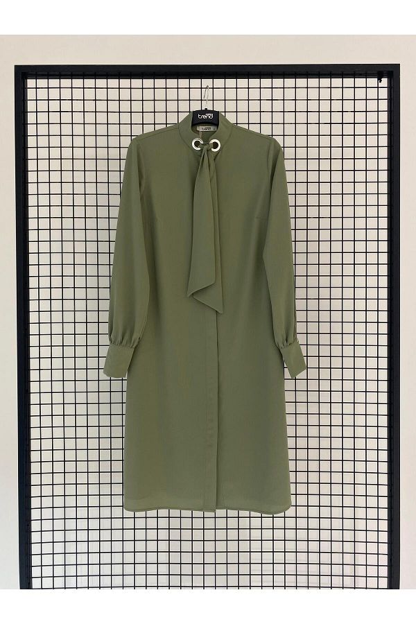 Armine-A-Line Hidden Button Tunic with Belt Detail at the Collar 1